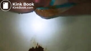 disgusting panty poop while sitting on the toilet