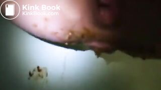 disgusting panty poop while sitting on the toilet