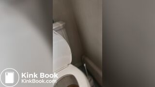 Hairy milf unloads logs between her legs into the bowl