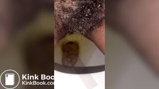 Hairy pussy ebony piss and shit on toilet