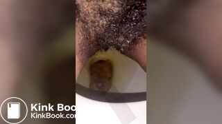 Hairy pussy ebony piss and shit on toilet