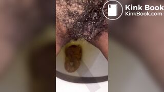 Hairy pussy ebony piss and shit on toilet