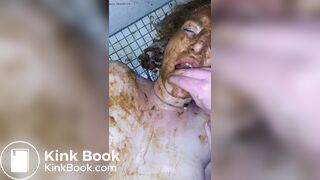 Blonde bitch on the floor Scat public restroom