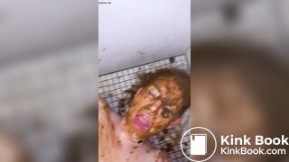 Blonde bitch on the floor Scat public restroom