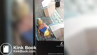 Blonde Woman poops on sidewalk