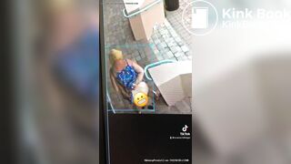 Blonde Woman poops on sidewalk