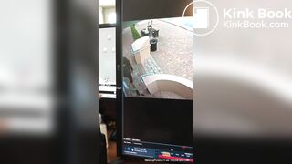 Blonde Woman poops on sidewalk