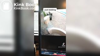 Blonde Woman poops on sidewalk