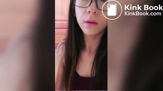 Front view girl pooping in toilet