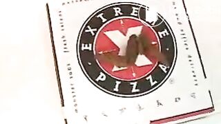 Brown shit on pizza box