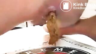 Brown shit on pizza box