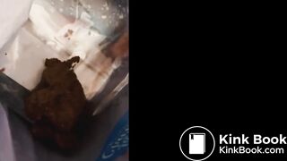 Gorgeous chick shitting in trash can