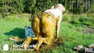 Collecting cowshit and masturbating with it