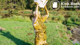 Collecting cowshit and masturbating with it