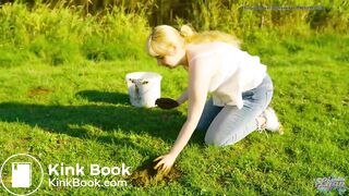 Collecting cowshit and masturbating with it