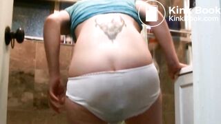 Silky white panty poop