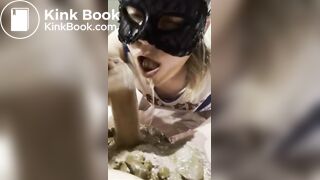 Girl shits on cock and sucks with shit