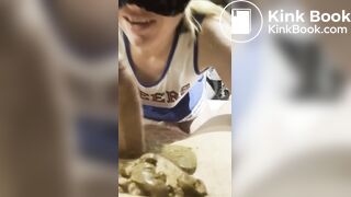 Girl shits on cock and sucks with shit