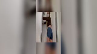 Girl poop in her jean short