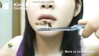 Asian brush teeth with shit