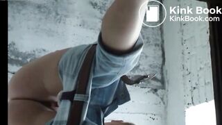 Girl has diarrhea in a public toilet