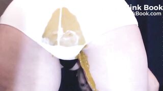 Stretchy white panty poop