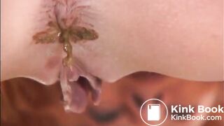 Sweet retro lady shitting with black boots