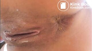 Nice brunette shits at ladder