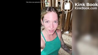 Girl pooping at building site