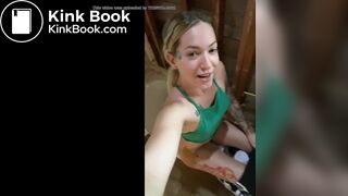 Girl pooping at building site