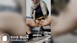 Dirty slut pissing and shitting in public