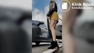 Dirty slut pissing and shitting in public