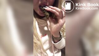 Dirty blonde slut tastes her shit