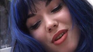 Hot blue hair piss and shits on table