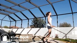 Alexandra panty poops close to the pool