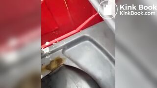 Licking old shit from Port poty