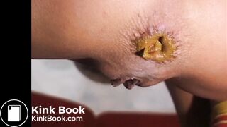 Hot blonde girl shitting on sofa