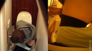 Woman takes a constipated poop and fart on toilet