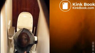 Woman takes a constipated poop and fart on toilet