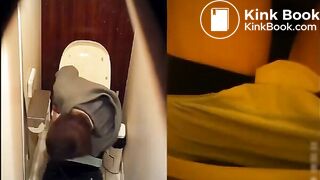 Woman takes a constipated poop and fart on toilet