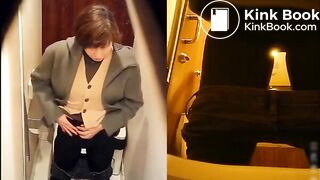 Woman takes a constipated poop and fart on toilet