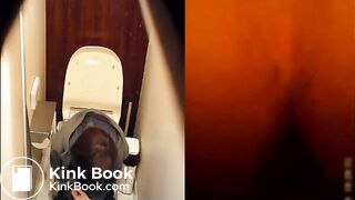 Woman takes a constipated poop and fart on toilet