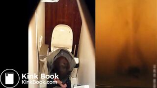 Woman takes a constipated poop and fart on toilet