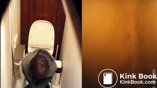 Woman takes a constipated poop and fart on toilet