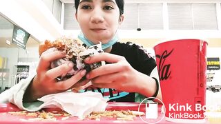 Cute girl eating shit sandwich in public