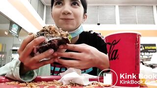Cute girl eating shit sandwich in public
