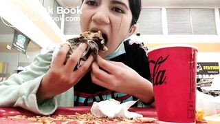 Cute girl eating shit sandwich in public