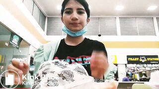 Cute girl eating shit sandwich in public