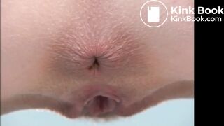 Sweet skinny lady shitting on bed