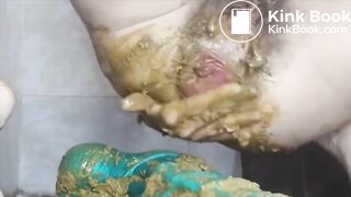 Hairy pussy with shitty prolapse and piss